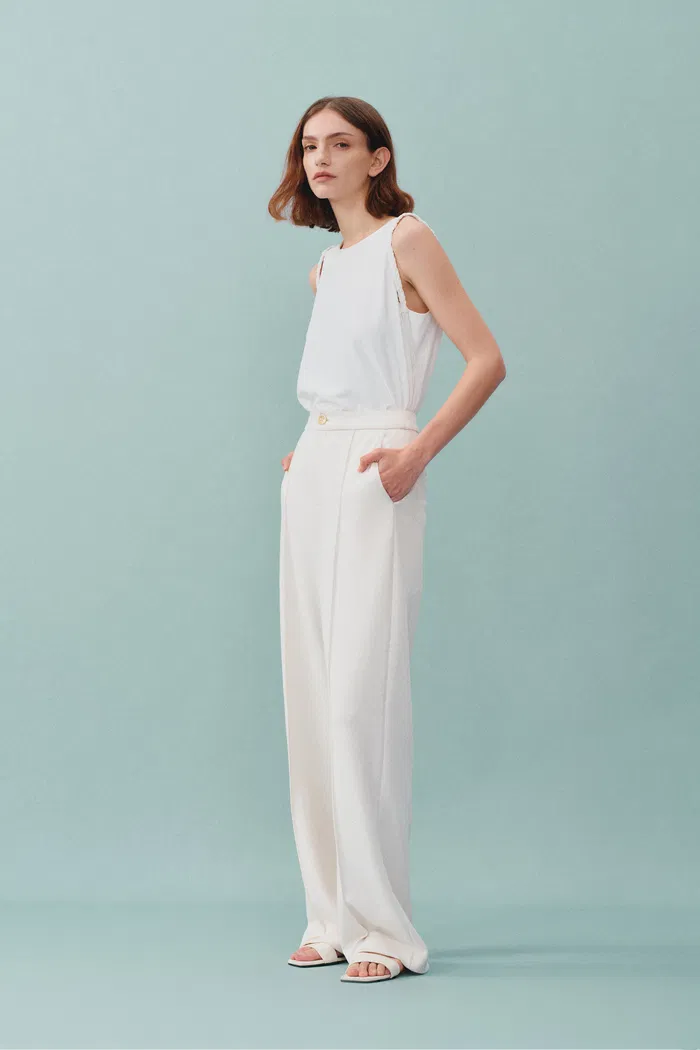 Domi White Buttoned Straight Leg Sweatpants - Image 4