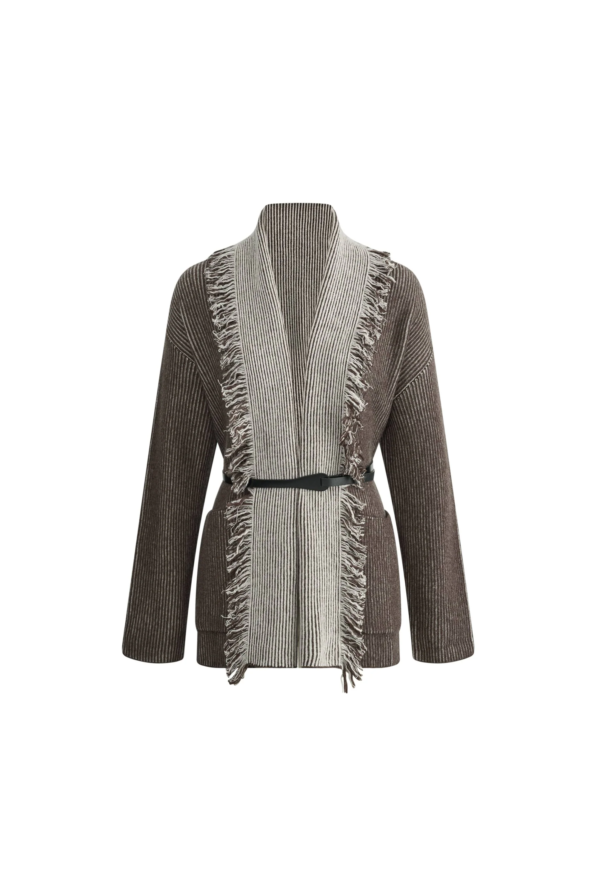 Dora Fringed Two Tone Cardigan in Wool Alpaca Blend - Image 9