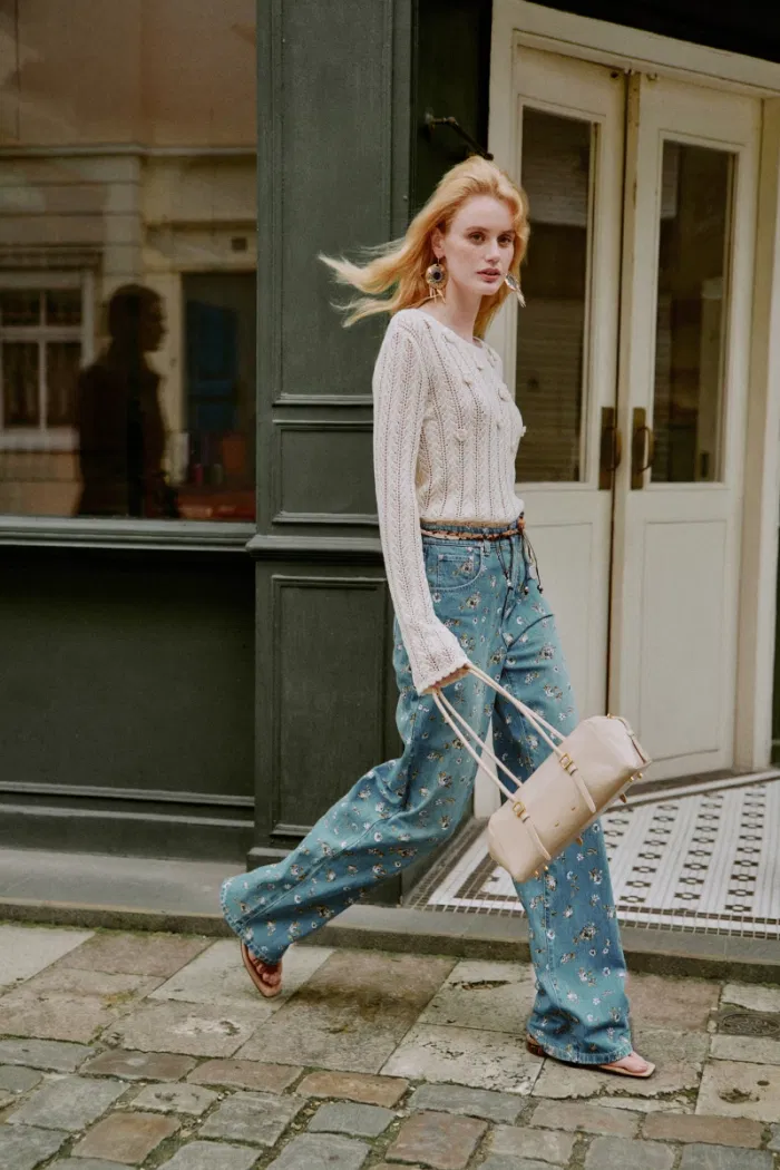 Dorel Floral Print Straight Leg Jeans in Linen Blend Denim - Image 2