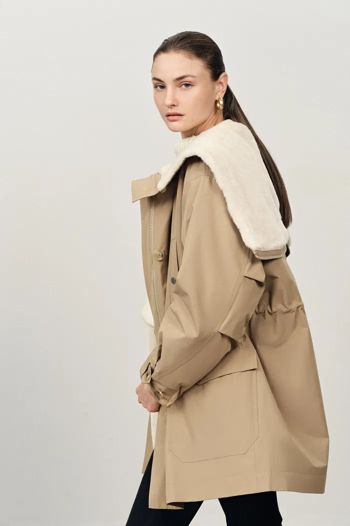Doris Detachable Quilted Lining Fur Collar Parka in Lightweight Blend - Image 5