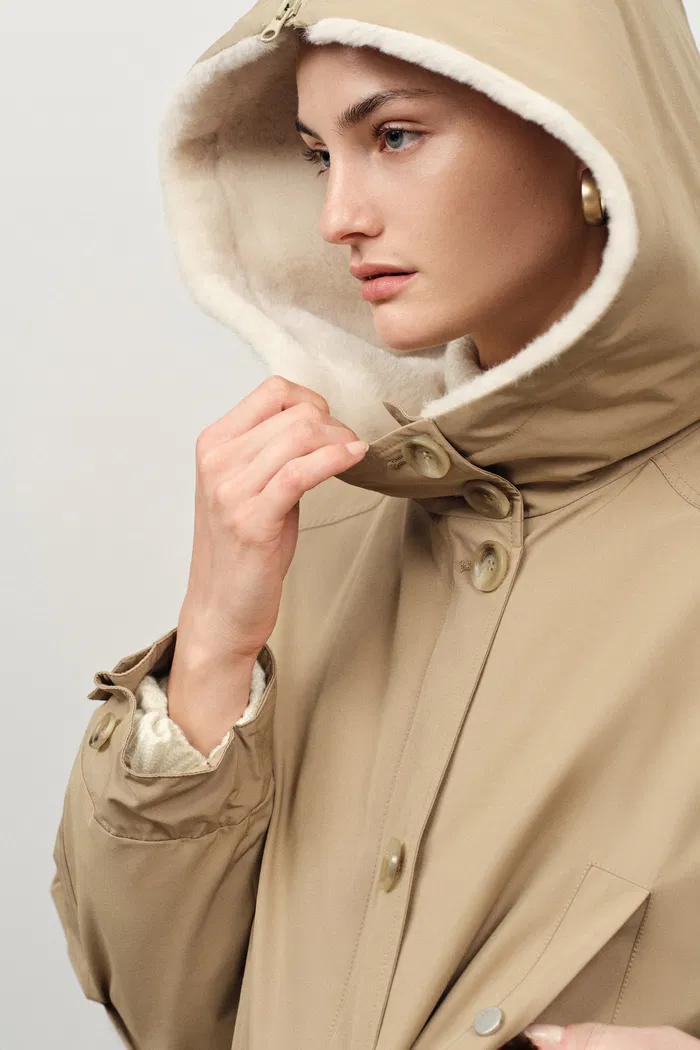 Doris Detachable Quilted Lining Fur Collar Parka in Lightweight Blend - Image 7
