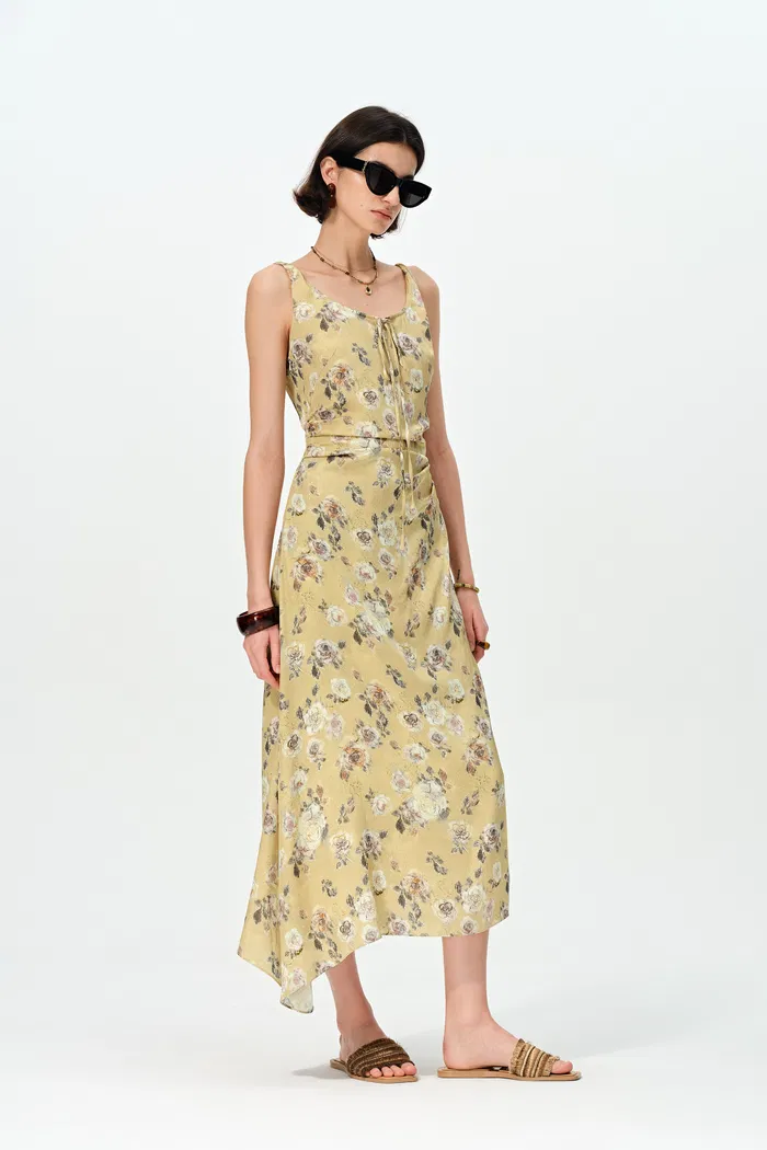 Doris Hand Painted Watercolor Inspired Rose Print Summer Dress - Image 3