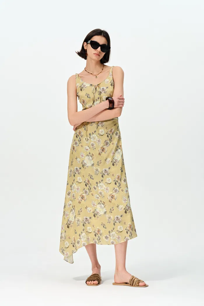 Doris Hand Painted Watercolor Inspired Rose Print Summer Dress - Image 4