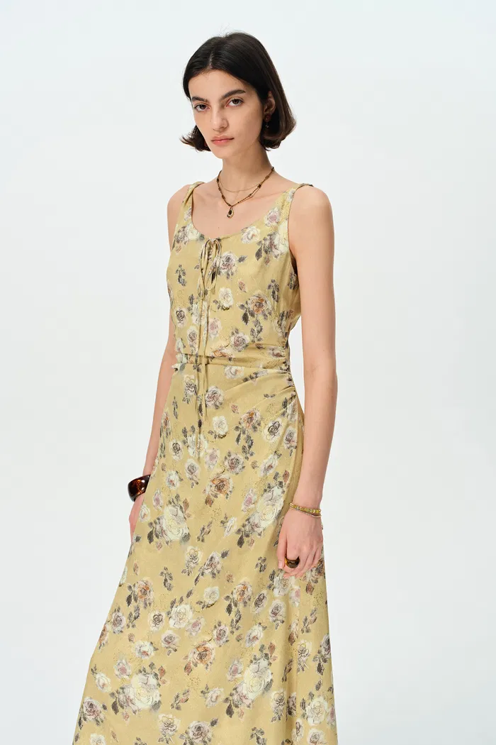 Doris Hand Painted Watercolor Inspired Rose Print Summer Dress - Image 7