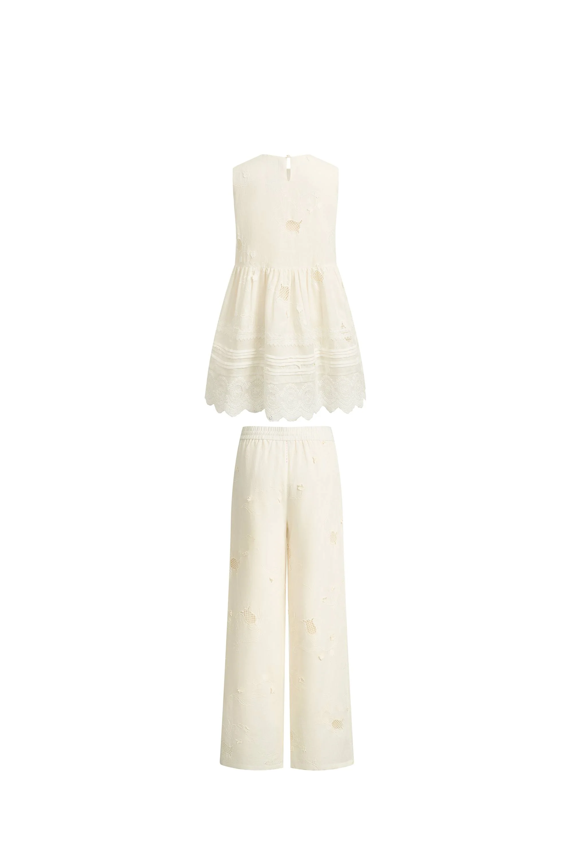 Doris Lily-of-the-Valley Lace Sleeveless Top and Pants Matching Set in Silk Linen Blend - Image 9