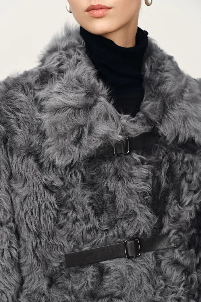 Dorval Tuscan Shearling Button Fur Coat in Sheep Fur - Image 6