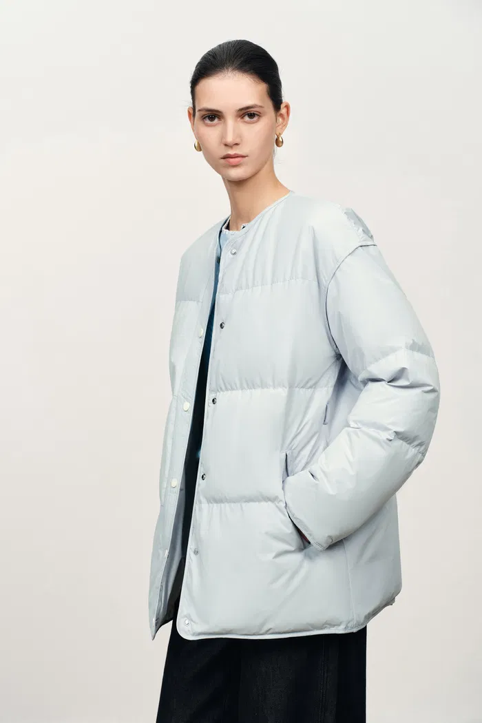 Dove Collarless Quilted Down Jacket in High Density Down Proof - Image 2