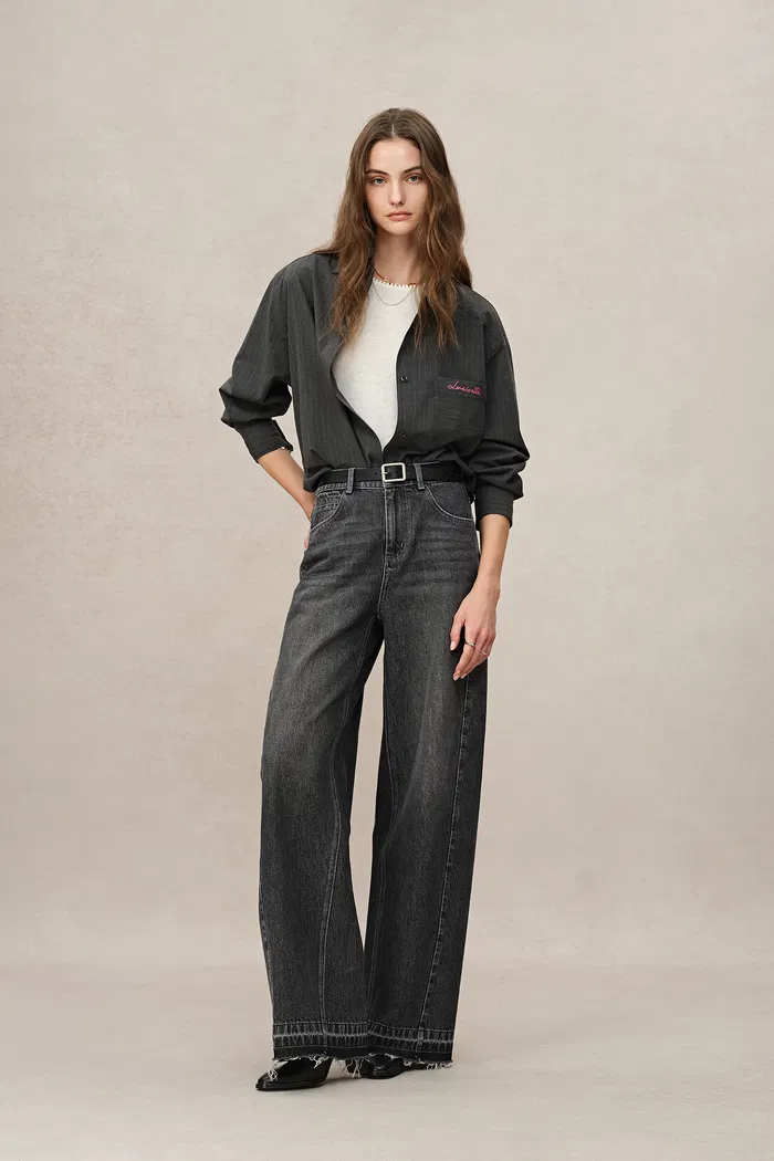 Echo Floor Length Wide Leg Jeans in Turkish Cotton Denim - Image 5