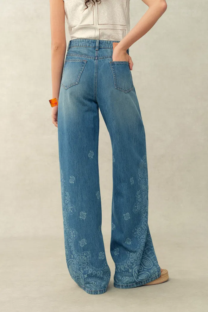 Echoes Hand-painted Paisley Jeans in Cotton Denim - Image 3