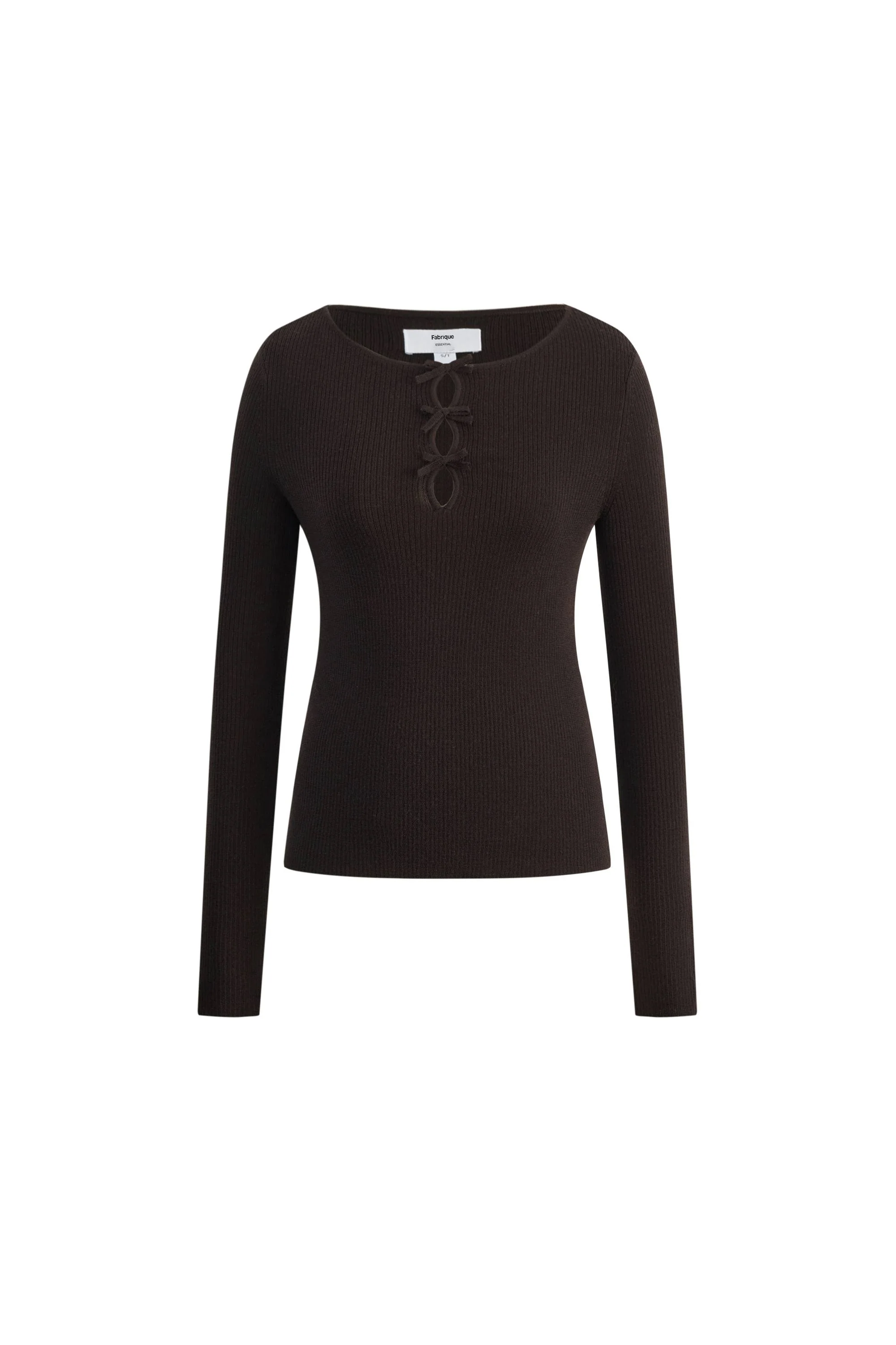 Eden Grey Bow Tie Fitted Top in Merino Wool with Stretch Knit - Image 7