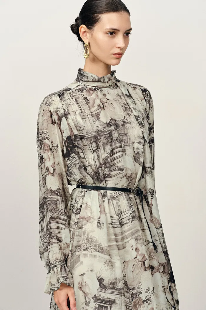 Eira Ribbon Long Sleeve Print Dress in Cupro - Image 6