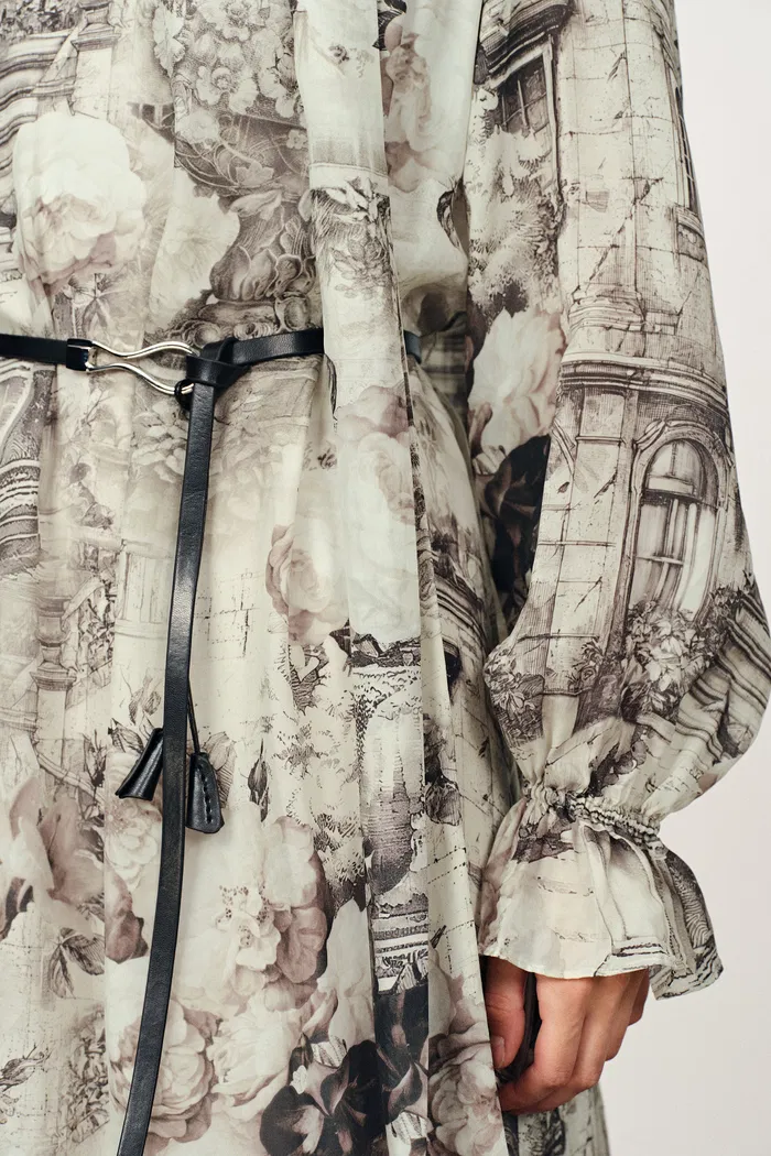 Eira Ribbon Long Sleeve Print Dress in Cupro - Image 8