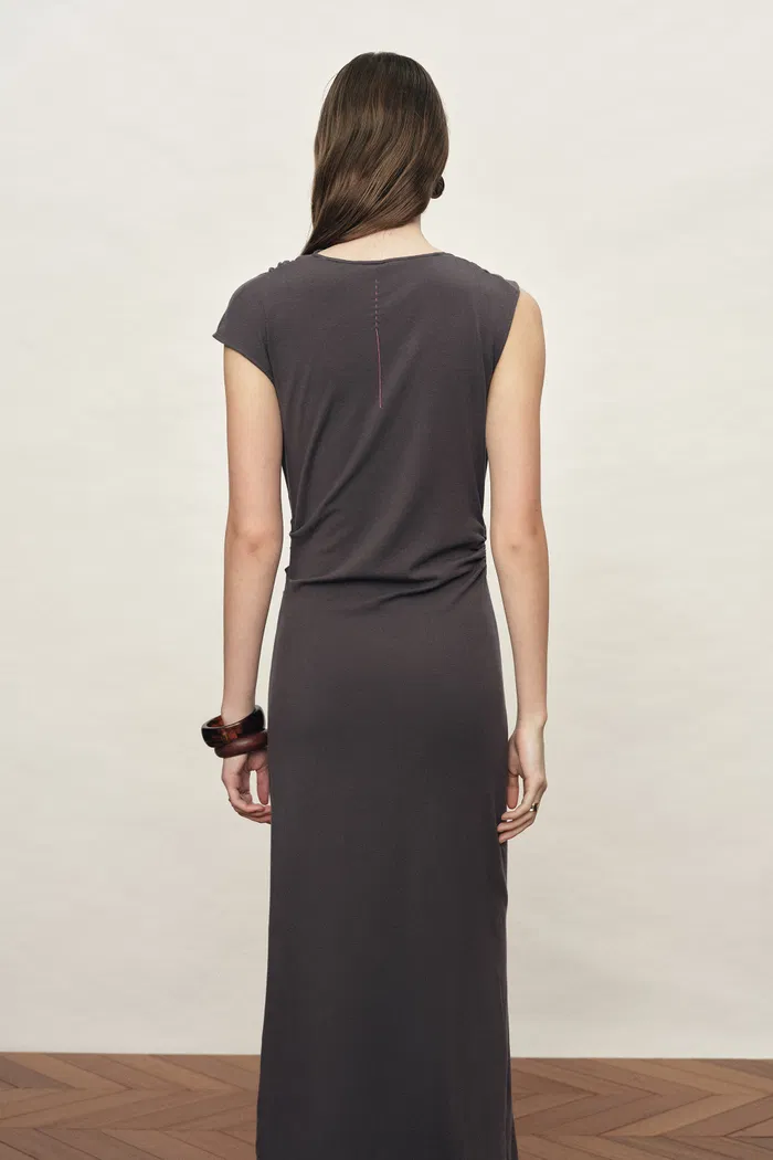 Elara Ruched Dress in Tencel Wool Blend - Image 2