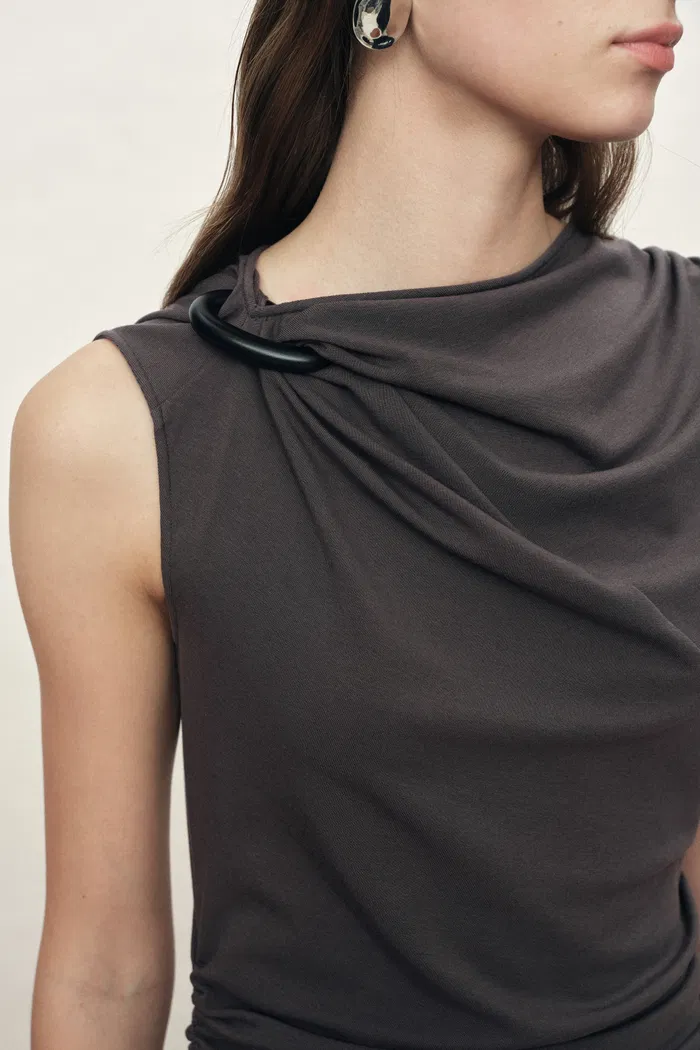 Elara Ruched Dress in Tencel Wool Blend - Image 4