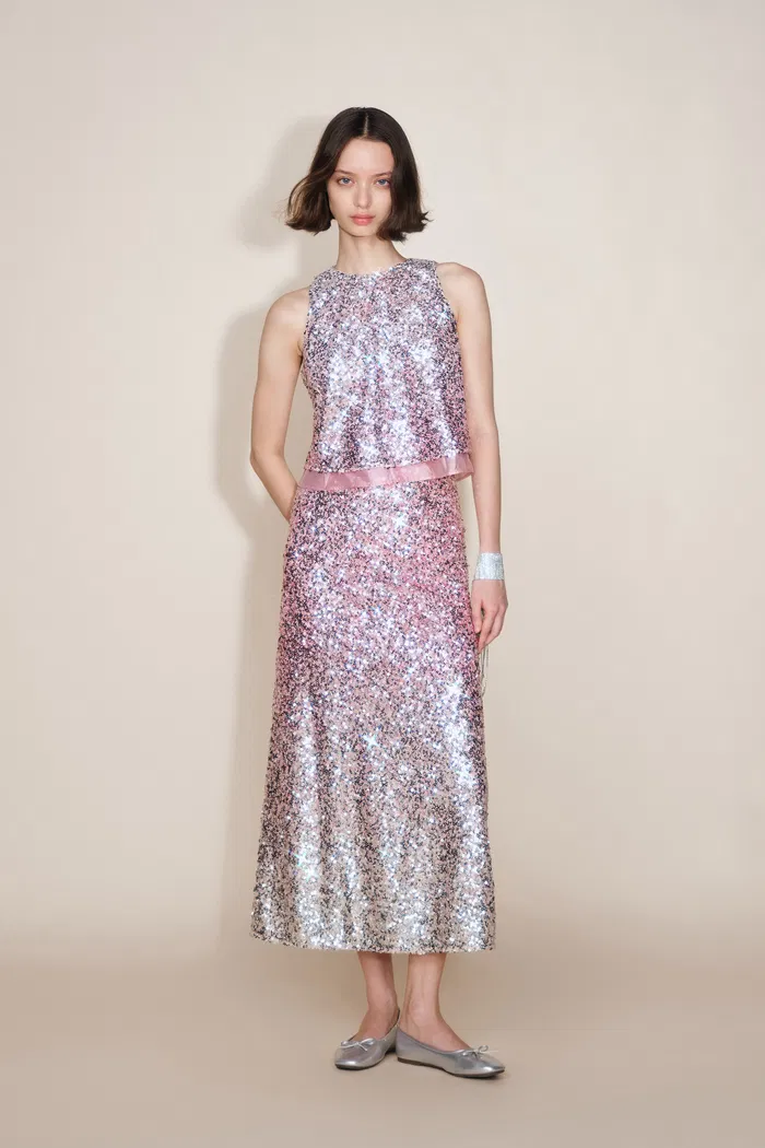 Eleanor Ombre Sleeveless Vest Top in Full Sequin Embroidery - Image 3