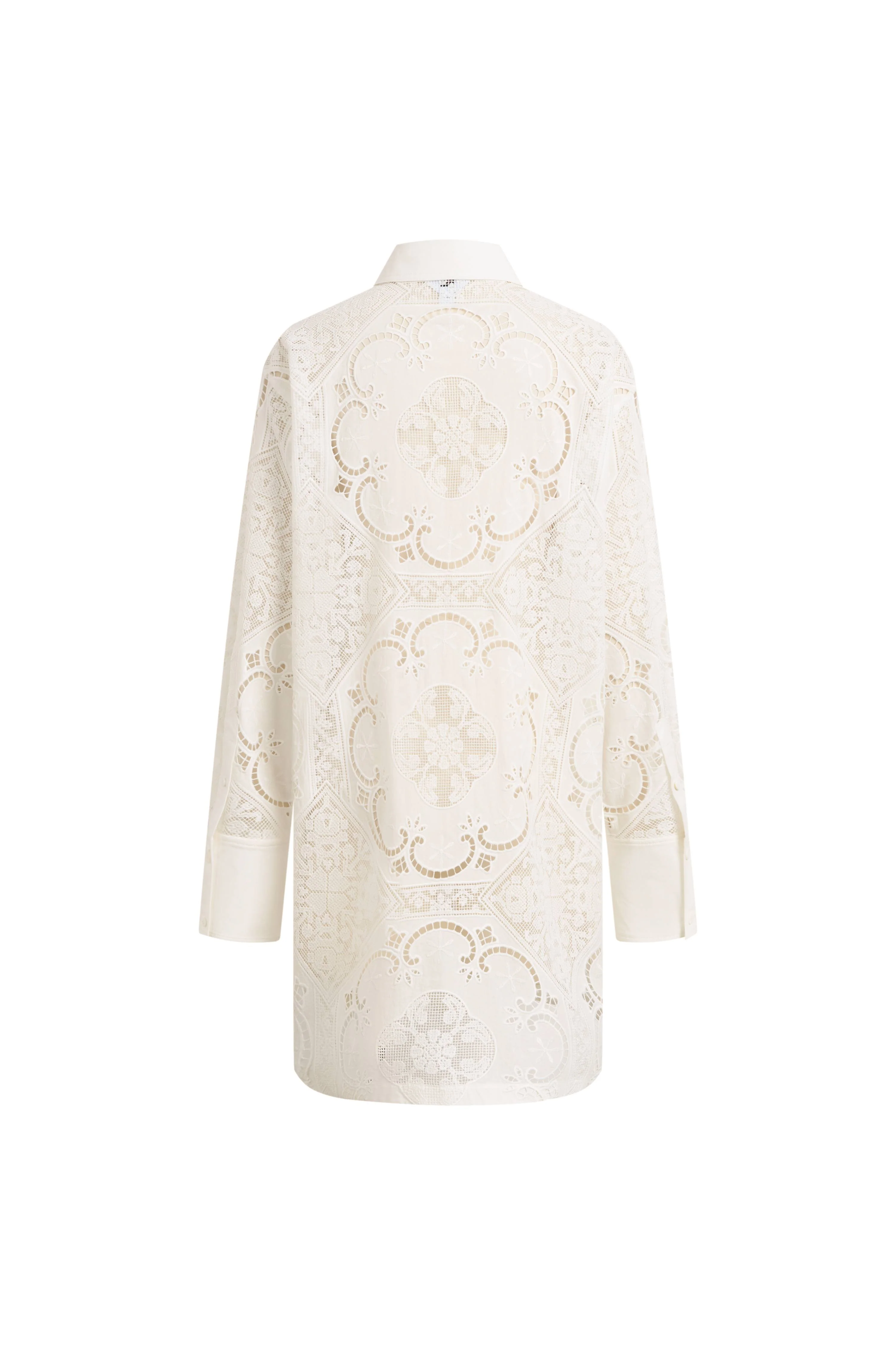 Eliana Cutwork Embroidery Longline Cover Up Long Sleeves Shirt in 100% Cotton with Lace - Image 9