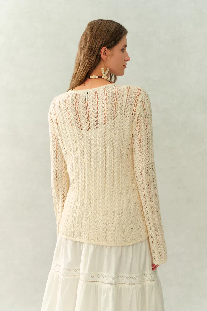 Eliana Hand-Crocheted Floral Openwork Top In Cotton Knit - Image 5