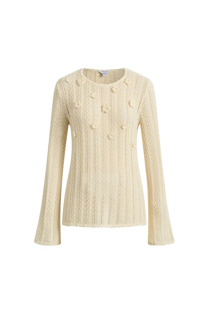 Eliana Hand-Crocheted Floral Openwork Top In Cotton Knit - Image 8