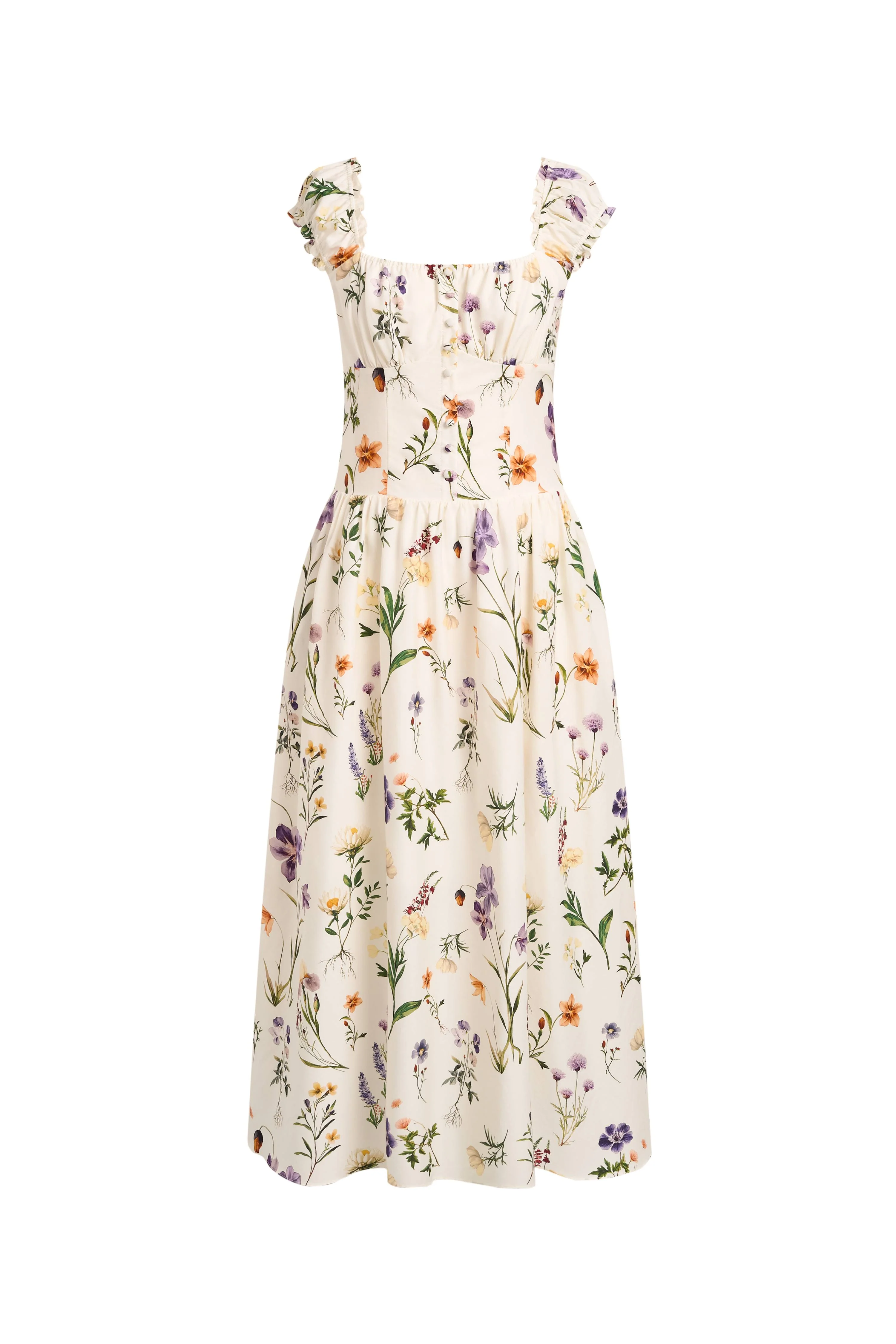 Eliana Handpainted Freesia Ruffle Trim Wide Strap Sleeveless Dress in Silk Cotton Blend - Image 6