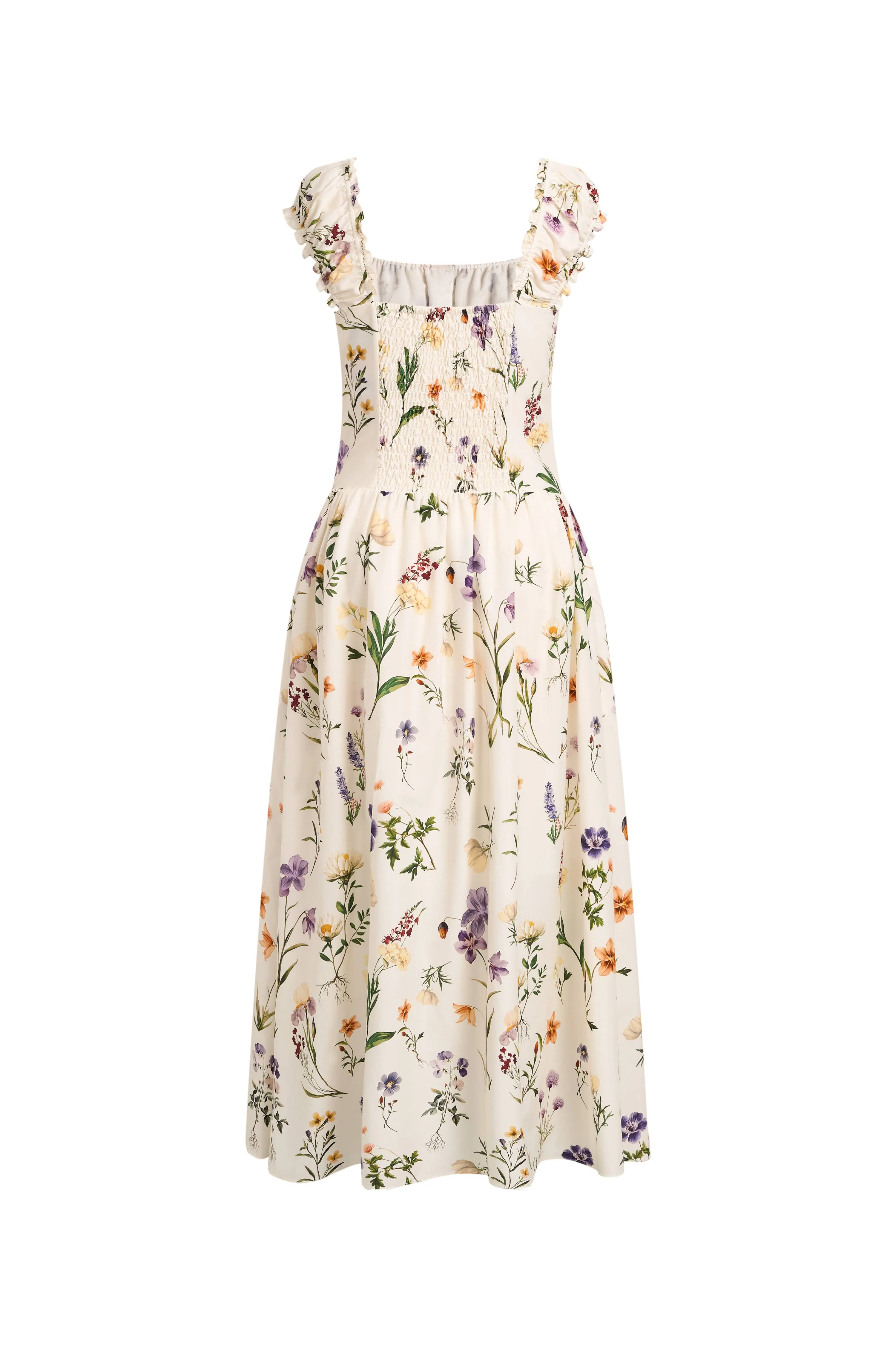 Eliana Handpainted Freesia Ruffle Trim Wide Strap Sleeveless Dress in Silk Cotton Blend - Image 7