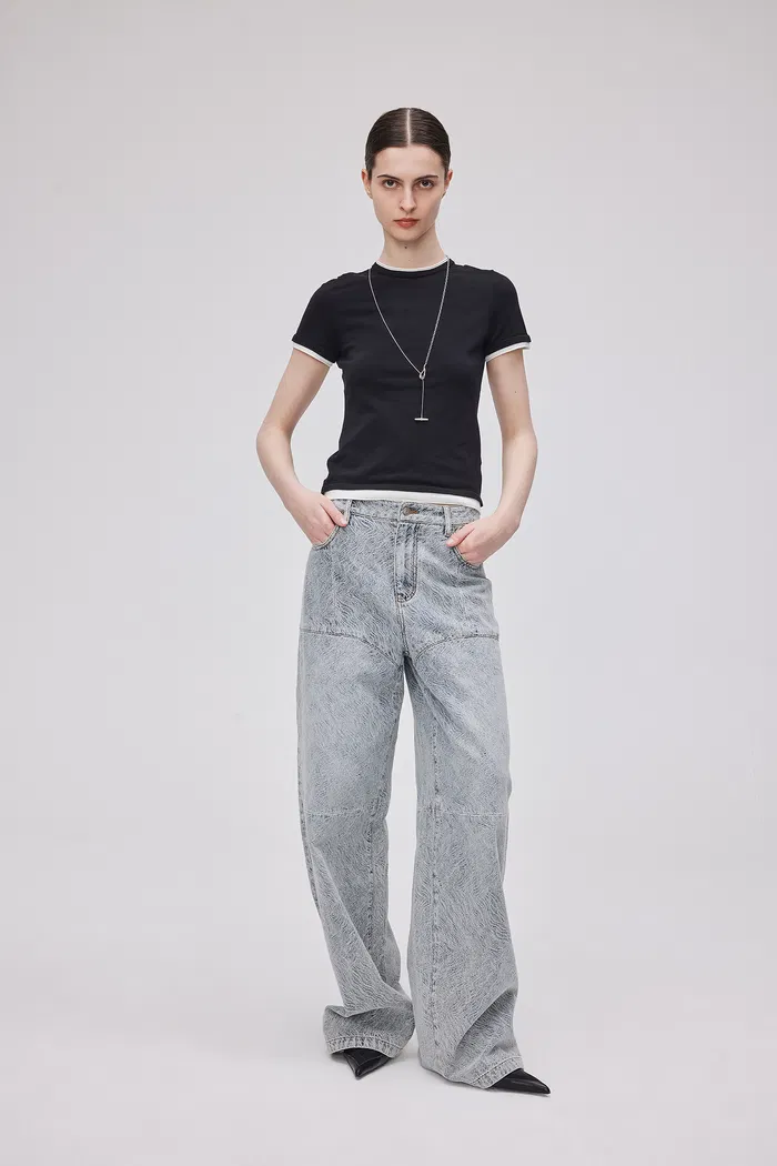 Eliana Textured Patchwork Jeans in Jacquard Washed Denim - Image 3