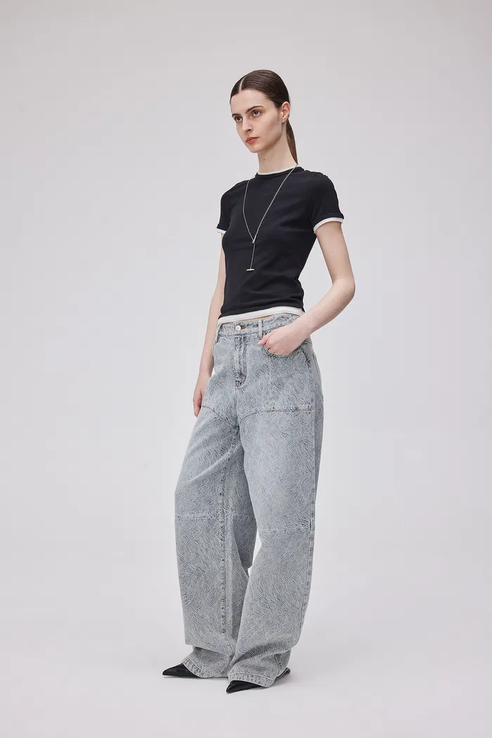 Eliana Textured Patchwork Jeans in Jacquard Washed Denim - Image 4