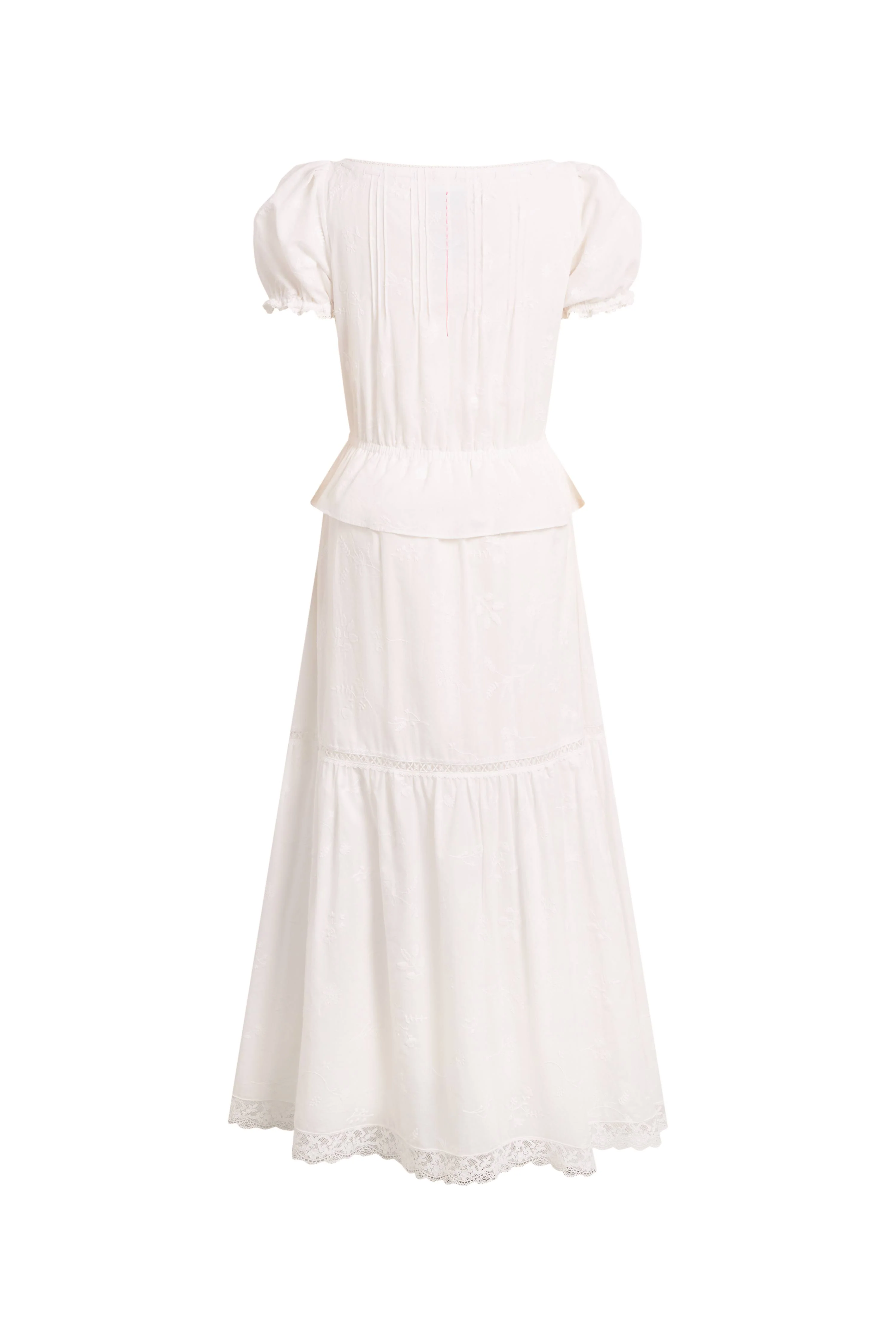 Elise Lace Embroidered Puff Sleeve Waist Cinched Dress in Cotton Jacquard - Image 8