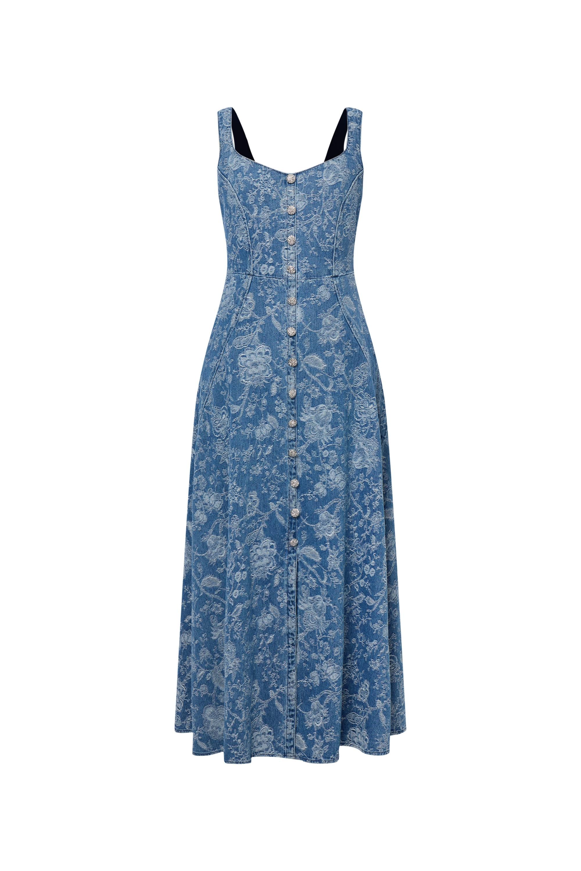 Ella Flora Laserwork Strap Maxi Dress in Cotton Denim - Image 10