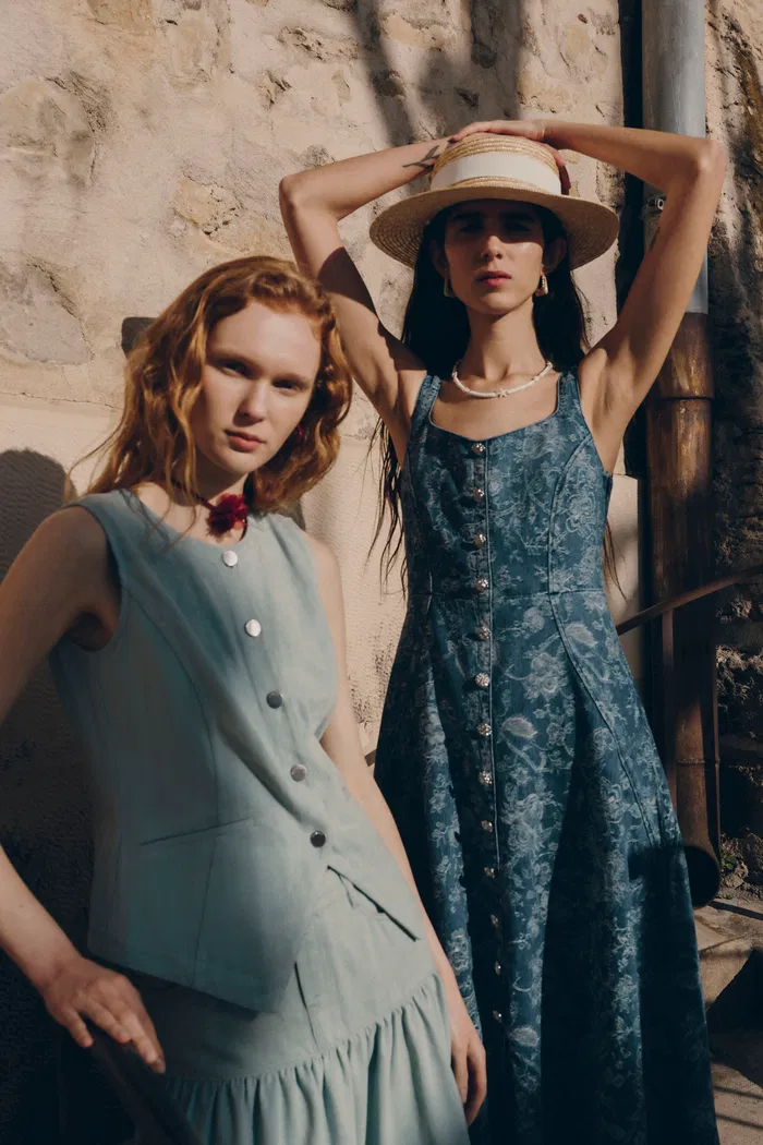 Ella Flora Laserwork Strap Maxi Dress in Cotton Denim - Image 4