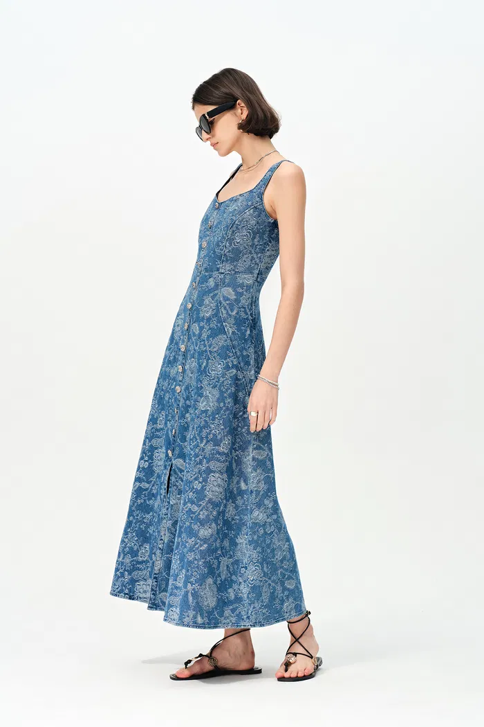 Ella Flora Laserwork Strap Maxi Dress in Cotton Denim - Image 5