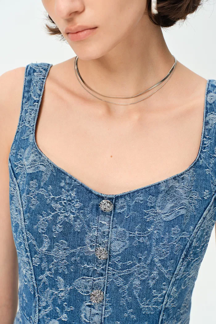Ella Flora Laserwork Strap Maxi Dress in Cotton Denim - Image 7