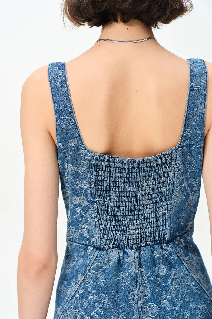 Ella Flora Laserwork Strap Maxi Dress in Cotton Denim - Image 8