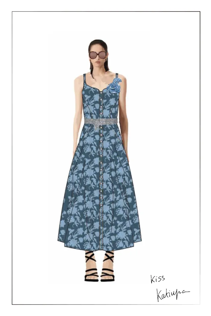 Ella Flora Laserwork Strap Maxi Dress in Cotton Denim - Image 9