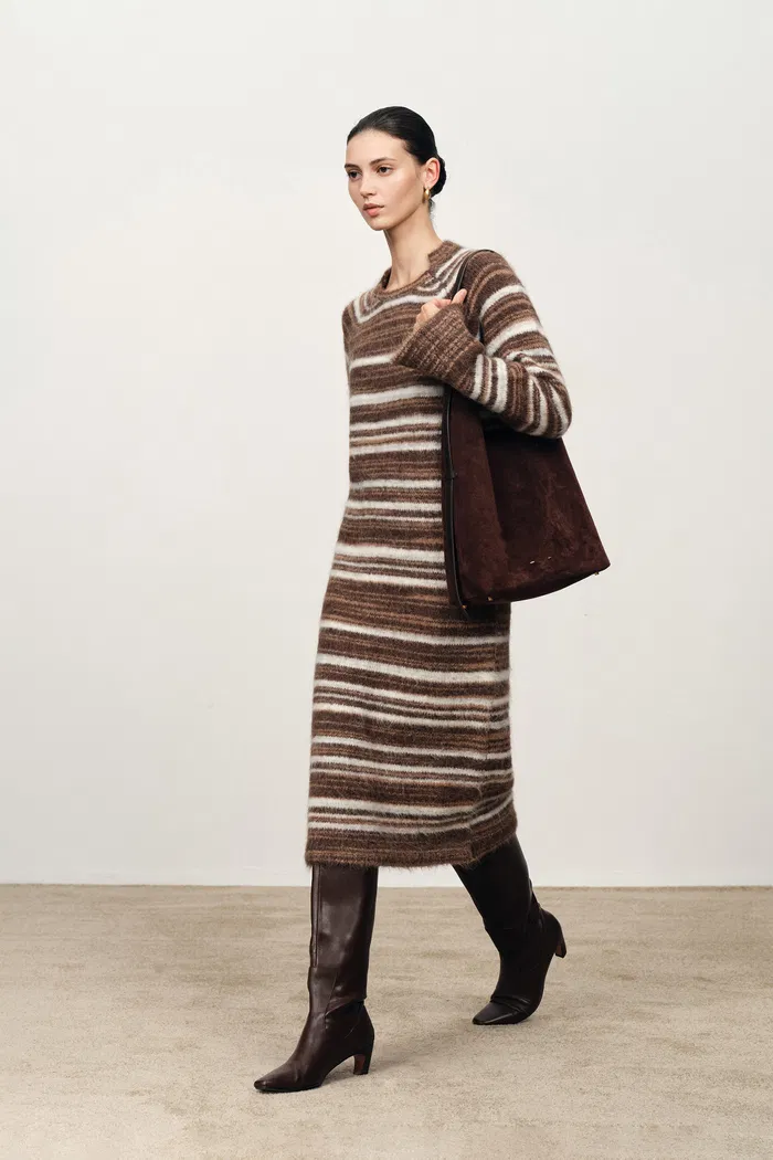 Ella Striped Wool Dress in Baby Alpaca Blend - Image 3