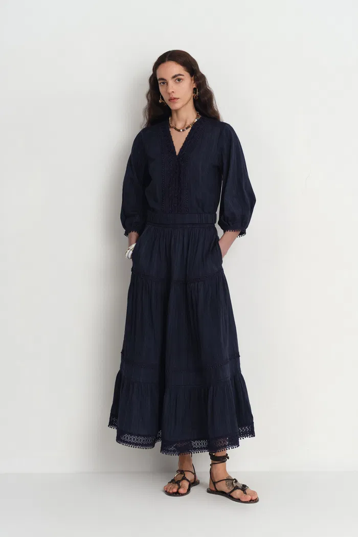 Elli Embroidery Puff Sleeve Blouse Top in Cotton - Image 3