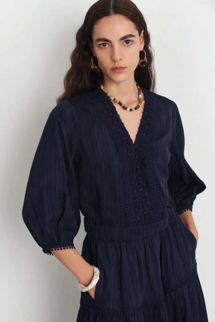 Elli Embroidery Puff Sleeve Blouse Top in Cotton - Image 4