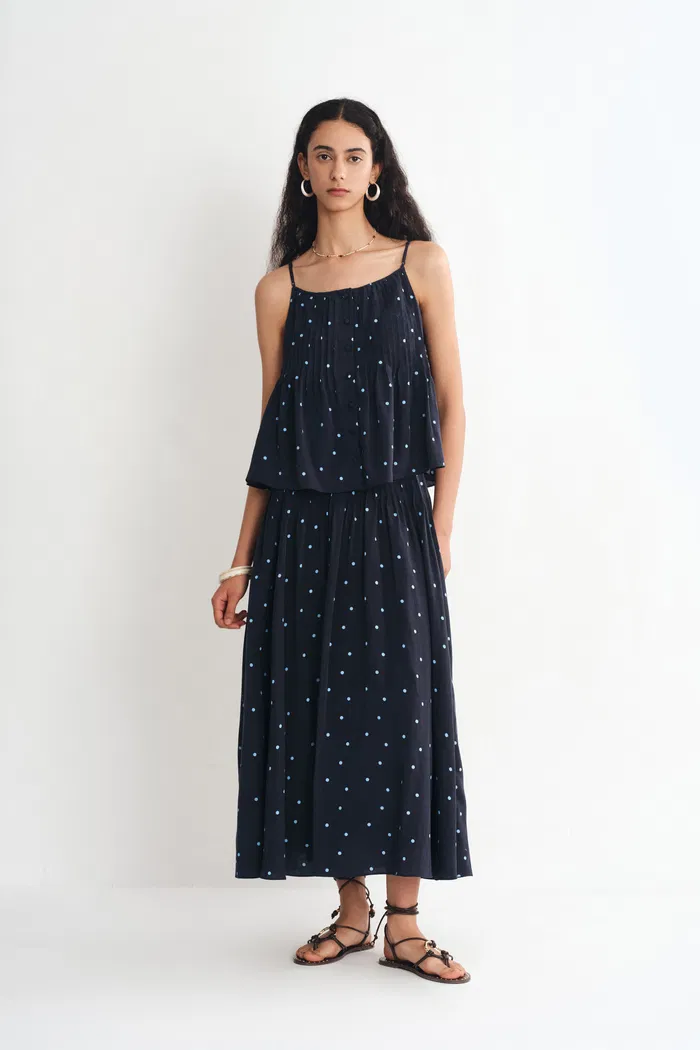 Ellie Polka Dot Cami Top in Linen Blend - Deeper Indigo - Image 3