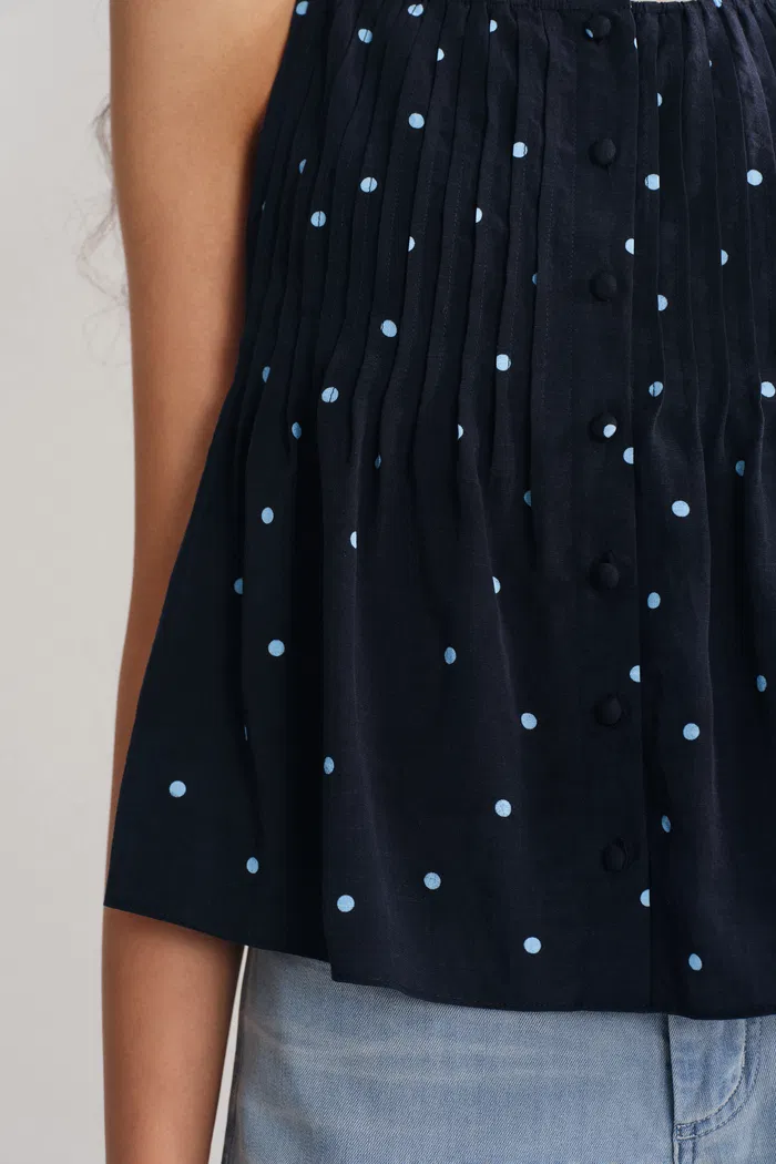 Ellie Polka Dot Cami Top in Linen Blend - Deeper Indigo - Image 7