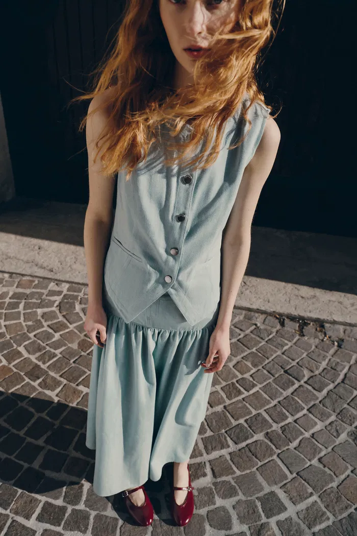 Elodie Denim Vest in Summer Denim - Light Wash Blue Denim - Image 2
