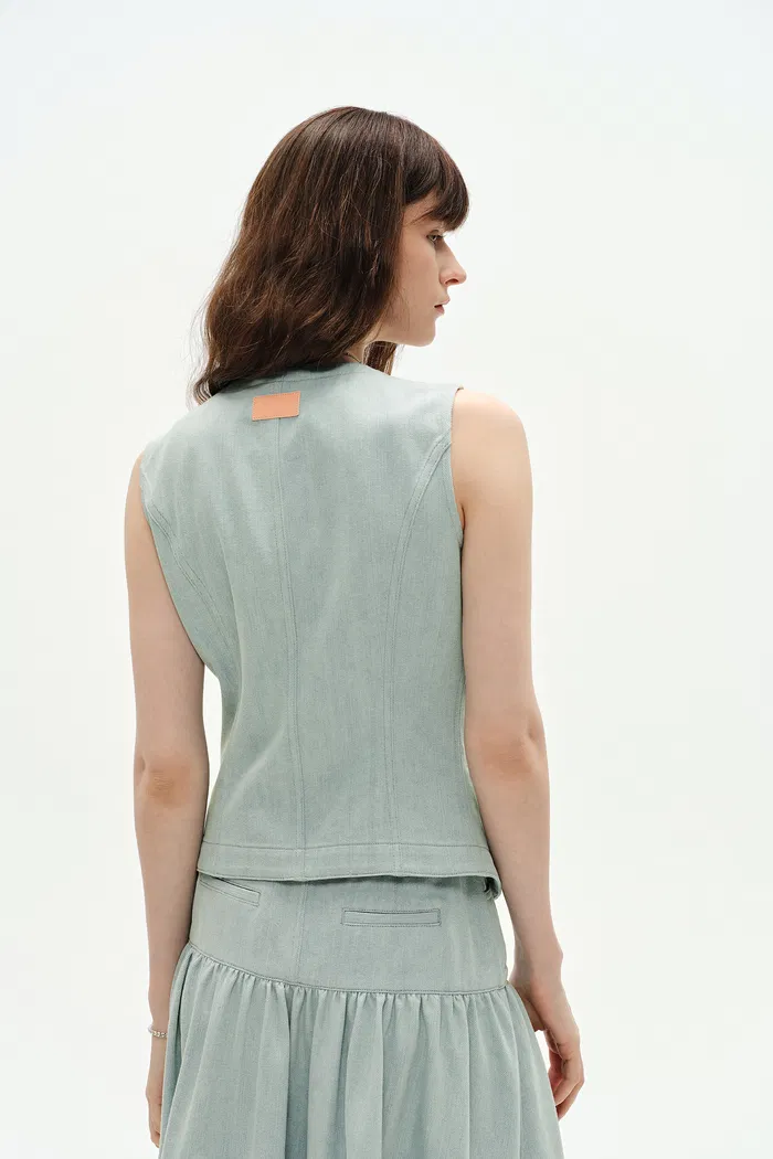 Elodie Denim Vest in Summer Denim - Light Wash Blue Denim - Image 6