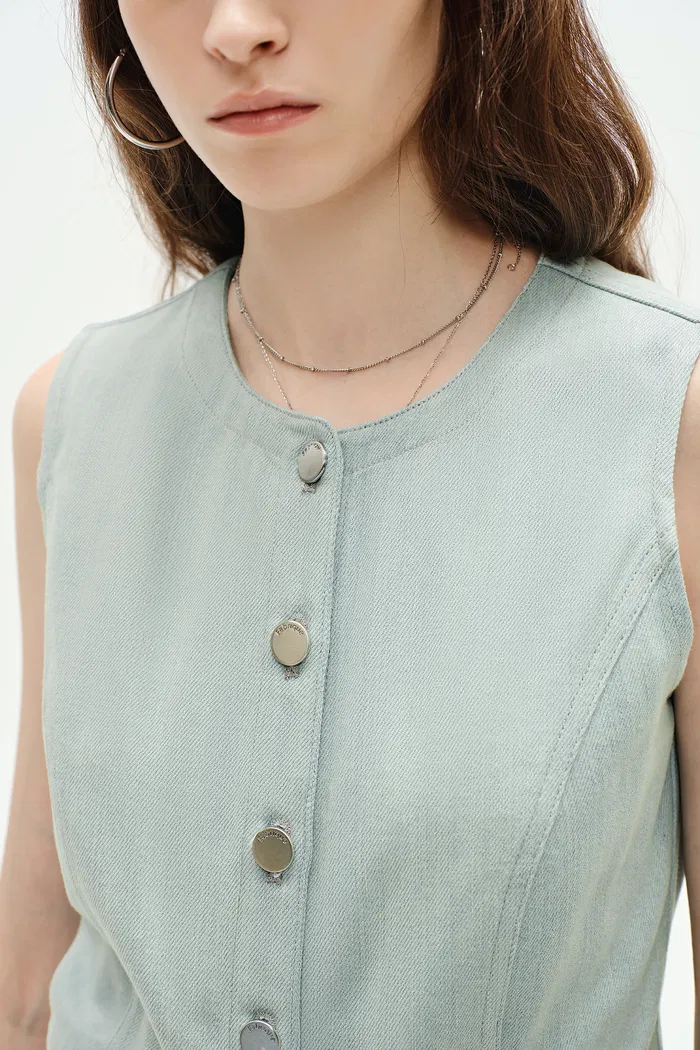 Elodie Denim Vest in Summer Denim - Light Wash Blue Denim - Image 7
