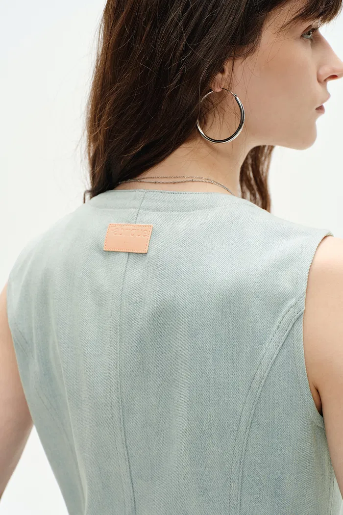 Elodie Denim Vest in Summer Denim - Light Wash Blue Denim - Image 8