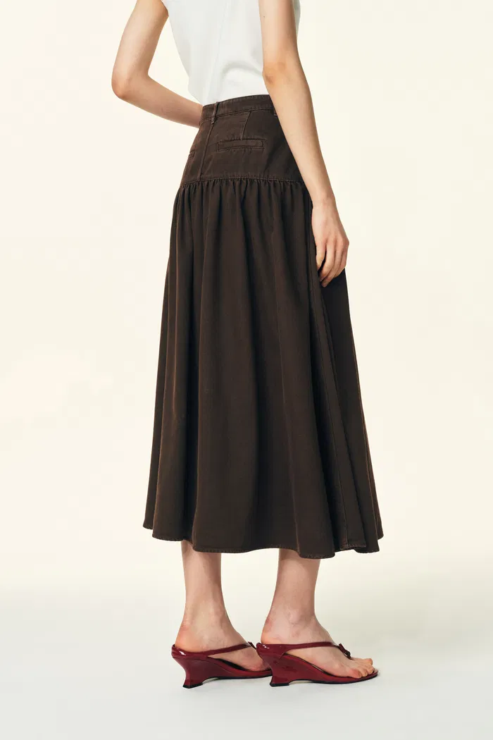 Elodie Fitted Round Neck Sleeveless Vest Top and Skirt Matching Set in Thin Denim - Image 7