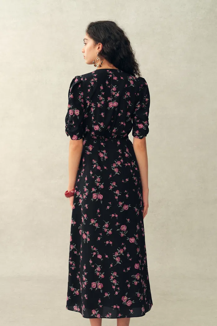 Elodie Rose Dress in Stretchy Silk Crepe de Chine - Image 2