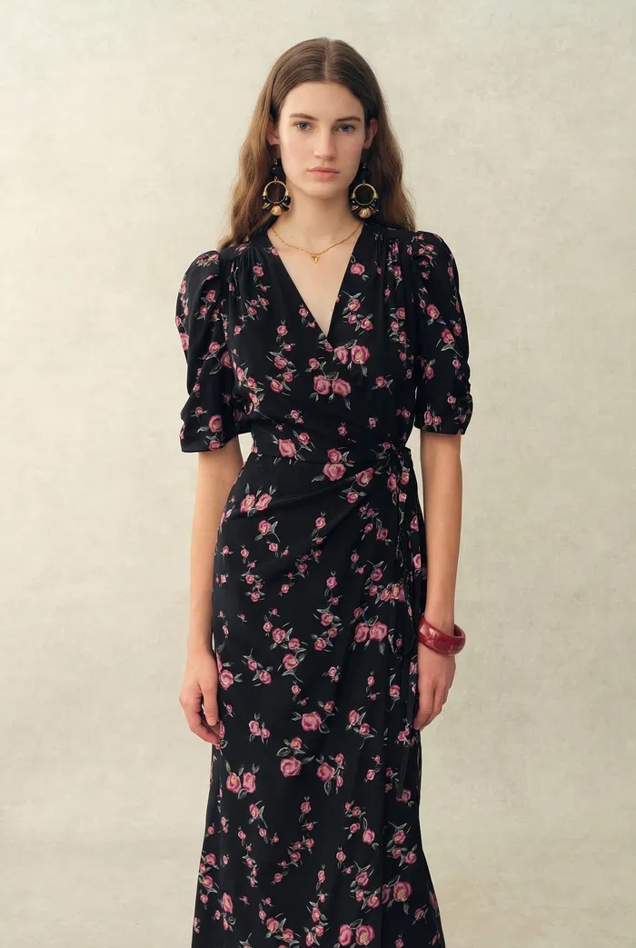 Elodie Rose Dress in Stretchy Silk Crepe de Chine - Image 3