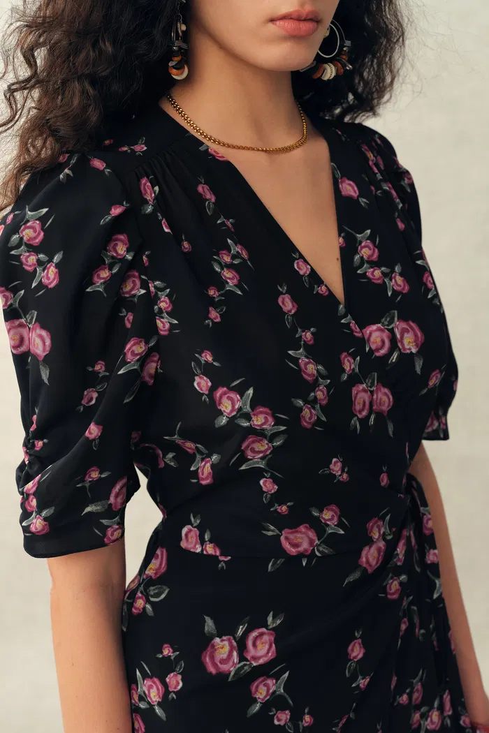 Elodie Rose Dress in Stretchy Silk Crepe de Chine - Image 4