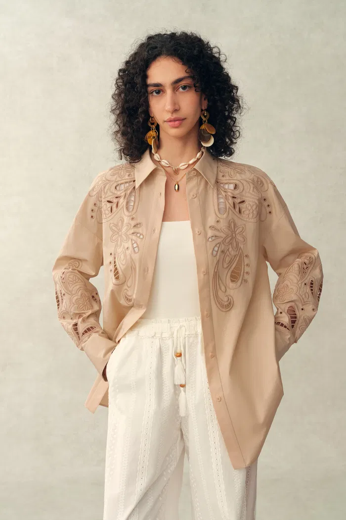 Éloïse Paisley Eyelet Shirt in Pima Cotton Poplin - Image 2