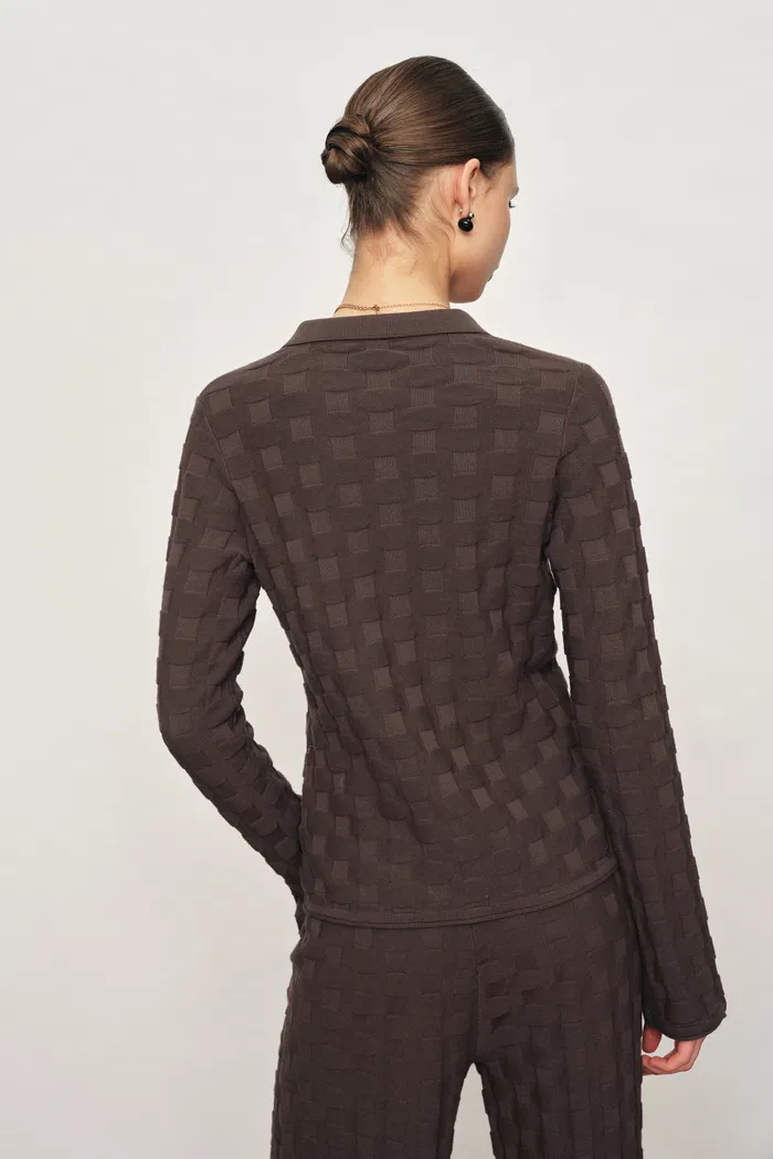 Elowen Plaid Textured Cardigan in Cotton Blend Knit - Image 4