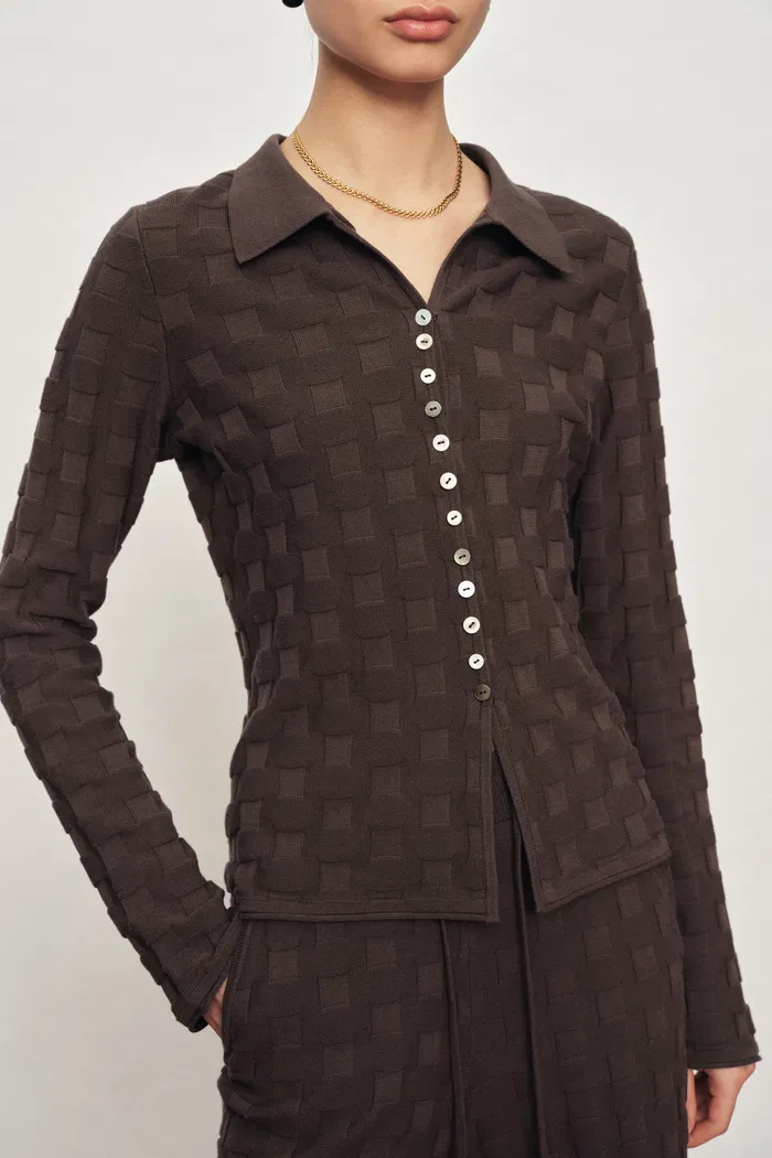 Elowen Plaid Textured Cardigan in Cotton Blend Knit - Image 5