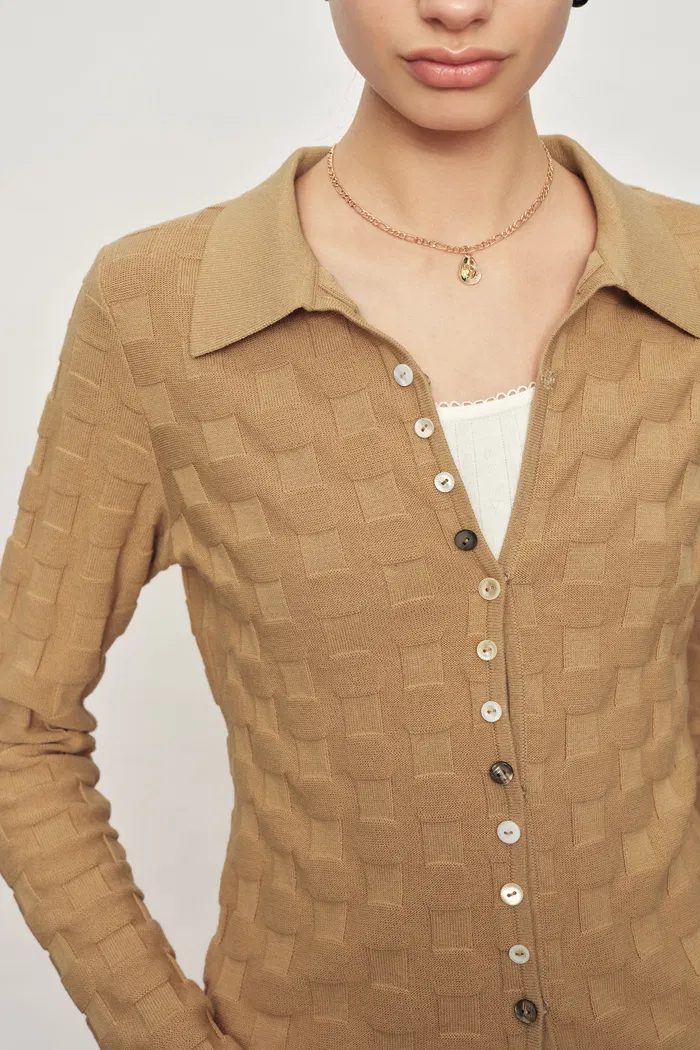 Elowen Plaid Textured Knit Cardigan and Pants in Cotton Blend Knit - Image 4